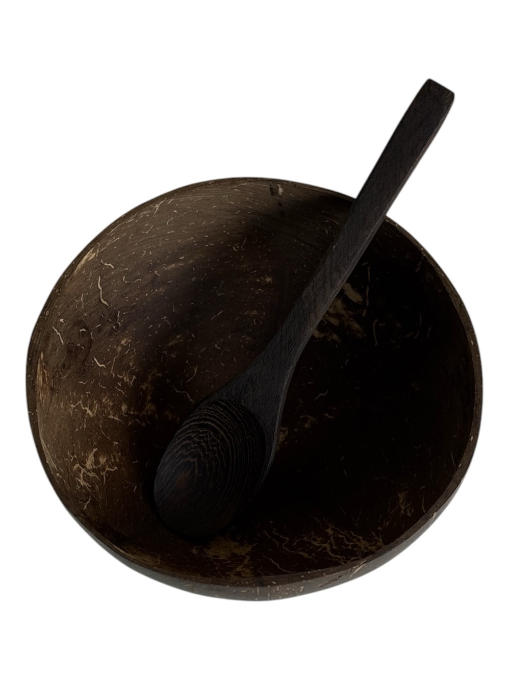 Coconut Shell Bowl with wooden Spoon - Natural Dark Brown